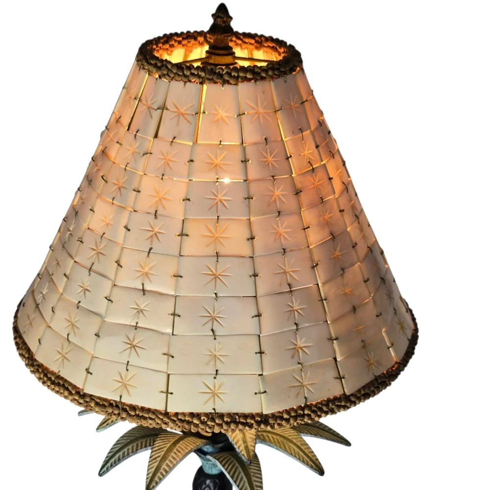 Bombay Co Palm Tree Lamp Bronze Color Bone Horn Tile Shade Tropical Tiki Coastal - Picture 6 of 12